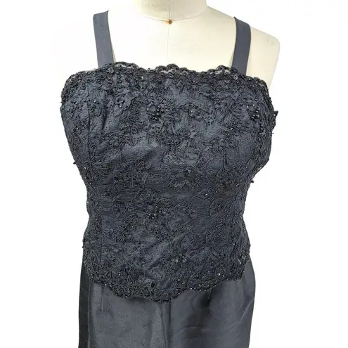 Montage Mon Cheri Black Polyester Formal Dress Fully Lined Beaded Lace Sz 16