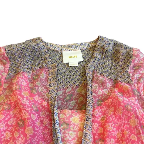 Maeve Anthropologie Coral Print Mini Dress Sheer w/ Liner Floral Size 4 Women's