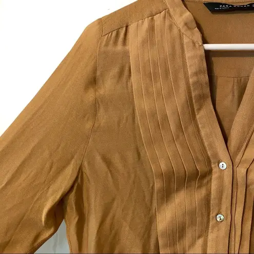 ZARA  pleated bodice blouse in camel tan size‎ small thumbnail 5