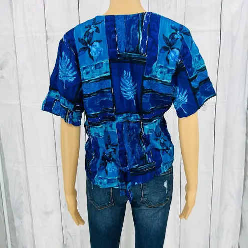 American Vintage Cascais of California (L)  Y2K Womens Blue Floral Blouse Top