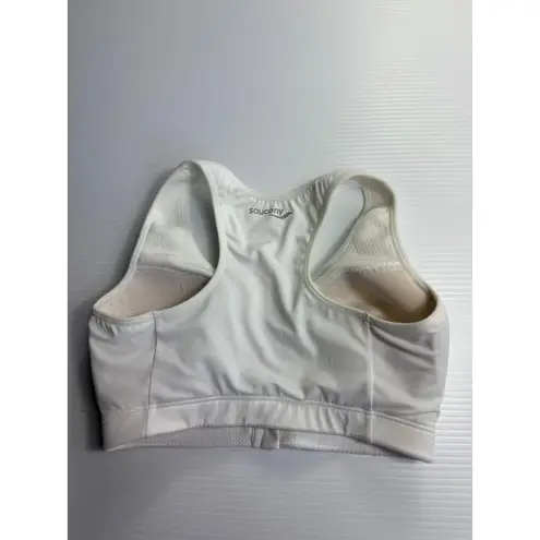 Saucony Zip Front Impact Sports Bra White Racerback Activewear Size 34DD