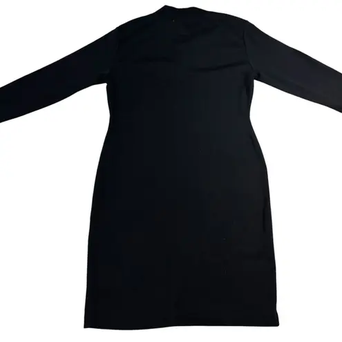 Petite Sophisticate Long Sleeve Collared Black Midi Dress Gold Tassel Sz Small