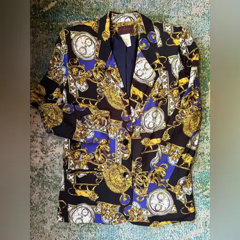 Vintage Patina International lions of time motif oversized blazer, size small Gold