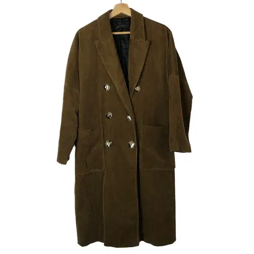 ZARA  Dark Brown Double Breasted Corduroy Trench Coat S