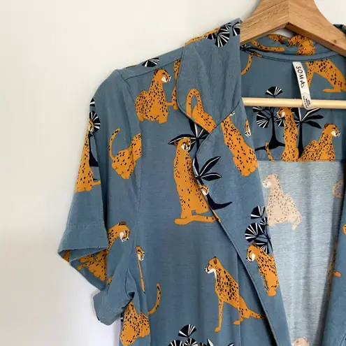 Soma button down pajama top soft short sleeves leopards big cats women L rayon Size L