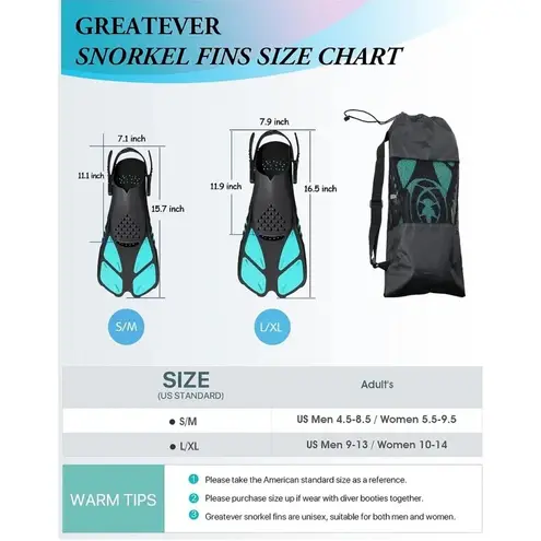 Unisex turquoise/black swim fins size S/M Black