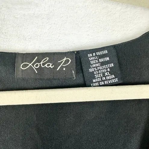 Vintage Lola P Beaded Floral Maxi Dress Size XL Cowl Neck Long Sleeve 90s Y2K Black