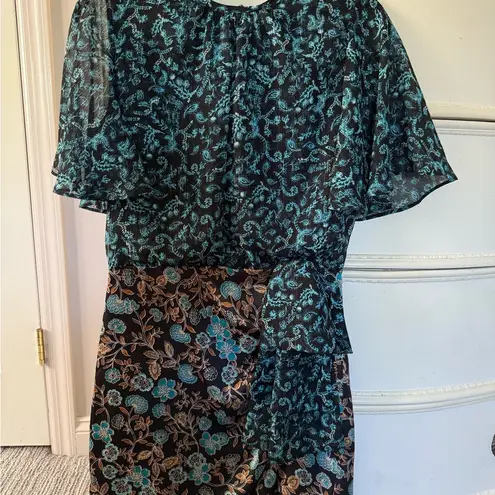 MISA Los Angeles Blue and White Ruffled Mini Dress