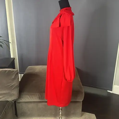 Women’s Red Long Sleeve Midi Dress with Bow Detail Size XL