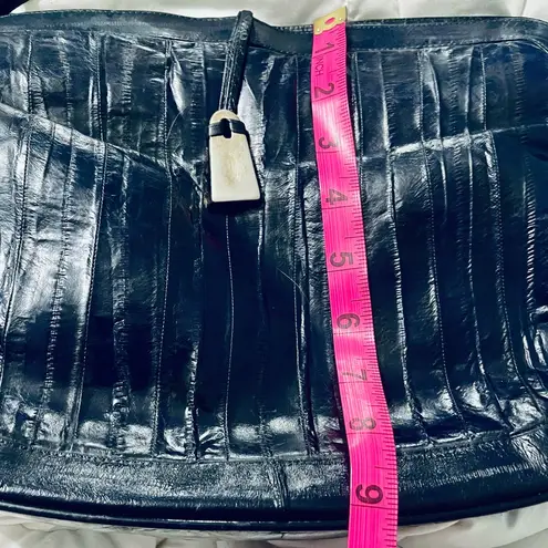 Vintage Navy Blue Eel Skin Leather Purse Shoulder Bag Cross Body 13 X 9 Stunning