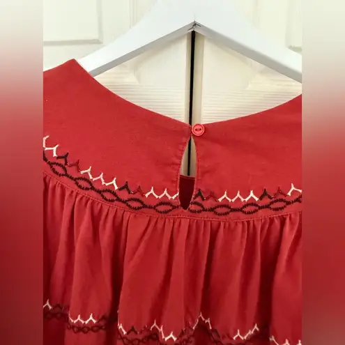 Garnet Hill Burnt Orange Rust Embroidered Knit Boho Top 3/4 Sleeve Size Medium