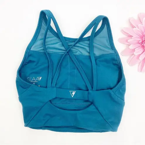 Seaav Athletics Mesh Sports Bra Top: Pacific Blue Teal Longline Size XS