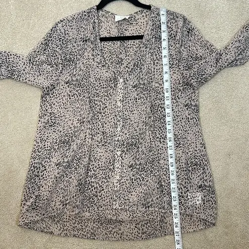 Pins and Needles Button Front Longsleeve Leopard Animal Print Sheer Women Medium Tan