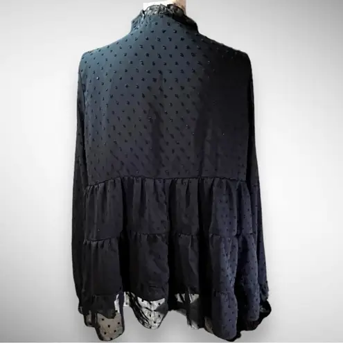 PRETTYGARDEN Women's V-neck Black Chiffon Long Sleeve Boho Blouse Large | EUC