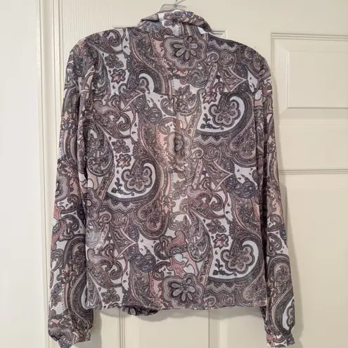 Elan Sheer Blouse Womens Size Large Paisley Faux Wrap top career office flowy