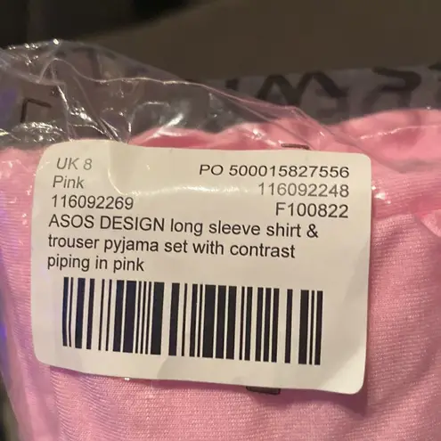 ASOS Design Women’s Long Sleeve Shirt & Pants Pajama Set Pink Piping Size 4 NEW