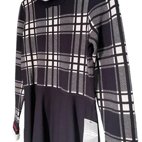 1901 NWT Plaid Bodice Long Sleeve Preppy Sweater Dress Navy Blue Size Large NEW