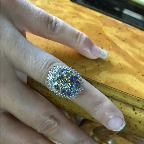 Natural Tanzanite Rare Green Tanzanite Sterling Silver Cocktail Ring Size 5 Gold