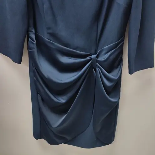 Eliza J Navy Blue Gathered Cocktail Sheath Dress, 3/4 Sleeve
