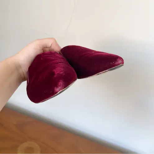 Jenni Kayne • Velvet Mules slides slip on flats pointed toe Bordeaux maroon Red Size 5