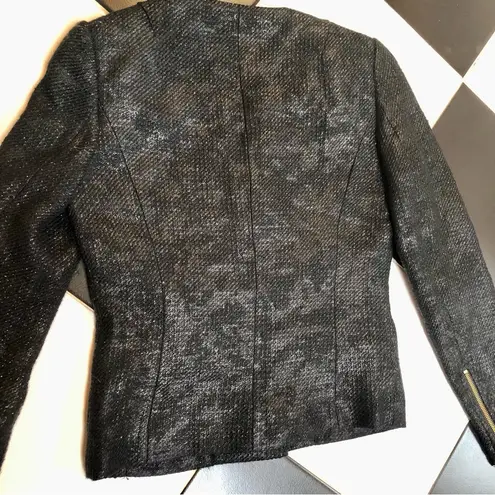 By Malene Birger Tweed Blazer Black Jacket Chic Metallic Gold Flecks Zip Front 8