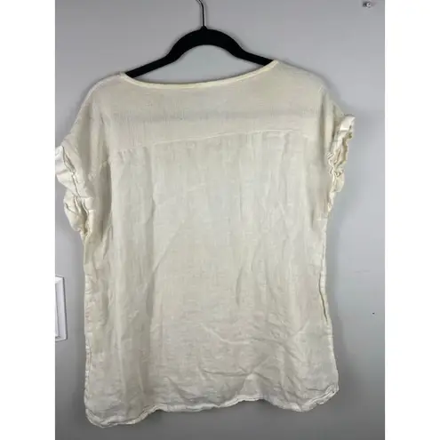 Bellambra Made in Italy Linen Cotton Top Women’s Small Ivory Textured Knit Detai