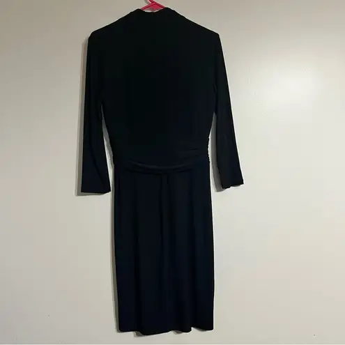 CHAPS Women’s  3/4 Sleeve Faux Wrap Dress V-Neck Holiday Black Size Medium