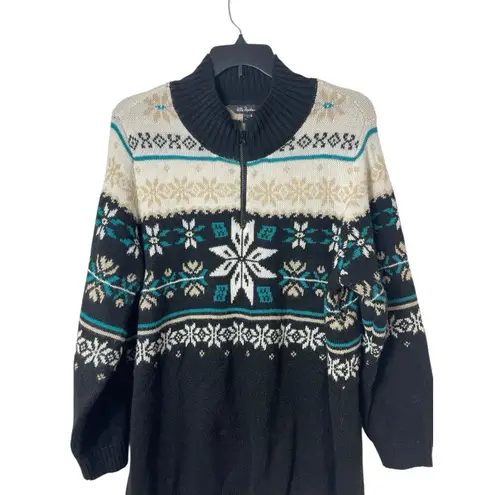 Ulla Popken Women’s 20/22 Nordic Fair Isle Sweater Qtr Zip Fuzzy Snowflake Tunic Size undefined