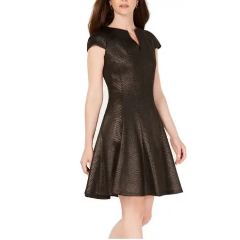 Julia Jordan black and gold split neck flare skater dress. Size 10.