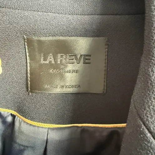 La Reve Navy Blue Blazer sz S Fringe Trim Double Breasted Elegant Women's Jacket