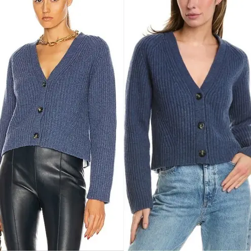 Ganni Rib Knit Cardigan Dutch Blue Boxy Wool Cropped Sweater