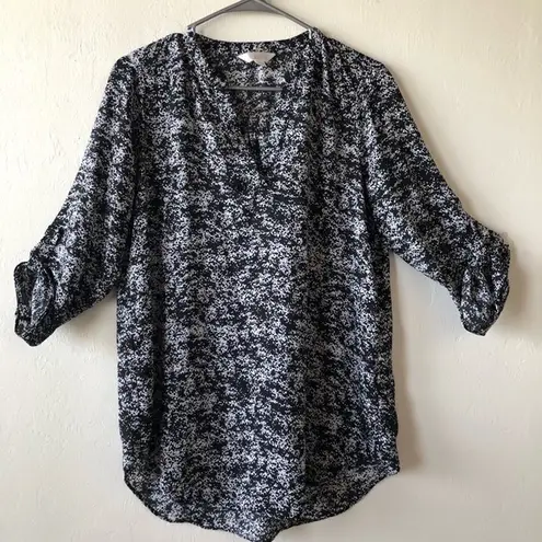 Decree Womens Tunic Blouse 3/4 Sleeves Black & White