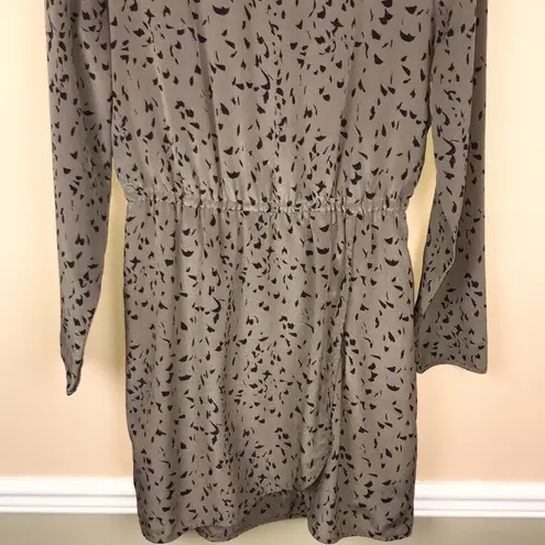 Broadway & Broome Women’s Silk Taupe Black Patterned Faux Wrap Skirt Dress Brown Size 4