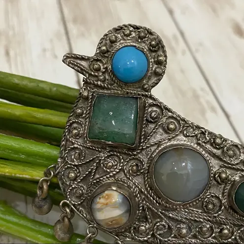 Vintage Bird Gemstones Cabochon Figural Brooch