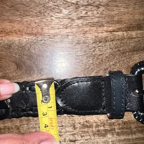 Womens Black Woven Leather Belt Statement Buckle Medium Career Casual Office