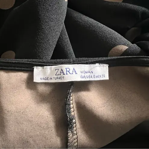 ZARA  Black and Tan Polka Dot Peplum Blouse