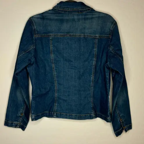 st. john's bay  Women's Blue Stretch Front Pockets Long Sleeve Denim Jacket Sz LP