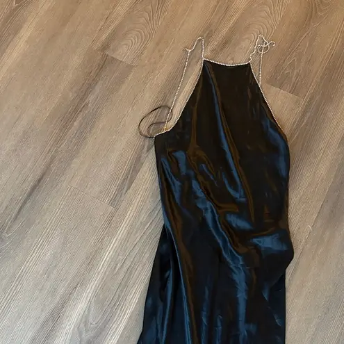 Cami NYC NWT  black silk halter rhinestone trim embellished open back midi dress