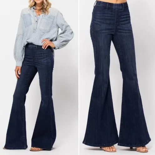 Judy Blue Pull On Super Flare Jean Dark Wash Bellbottom Jeans Womens Size 26 | 2
