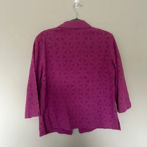 JM Collection Purple Button up Womens Size 12 Eyelet Floral Office Business Fall