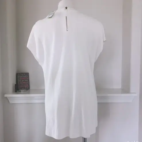 Anne Klein  Sweater Embellished Knit Top Mock Neck Pullover White Size XL NWT