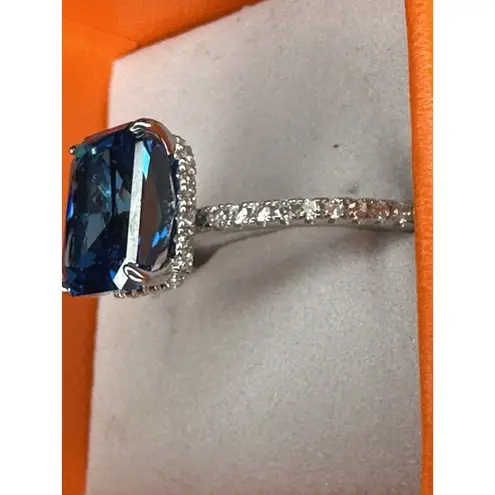 Sterling Silver Tanzanite And CZ Ring Size 7.5