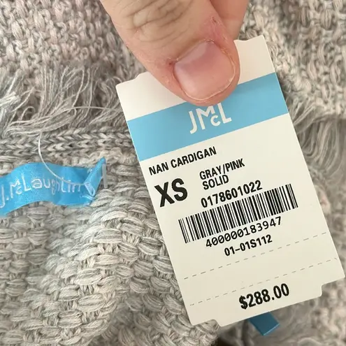 J. McLaughlin Womens Nan Cardigan Sweater XS Gray Tweed Fringe Button Jacket NEW