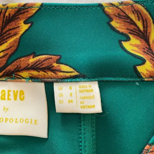 Anthropologie Anthro Maeve Hibiscus Skater Skirt Green Sz 2