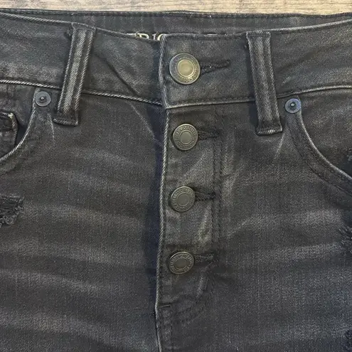 AE Button Up Super Stretch Black Mini Skirt Size 6