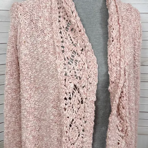 New York & Comp Fringe Hem Chunky Knit Open Cardigan Sweater Pink Medium Boho