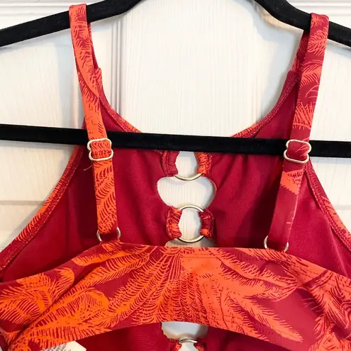 Mynah Swim Top Palm Print O Ring Adjustable Straps Dark Red S Padded Beach