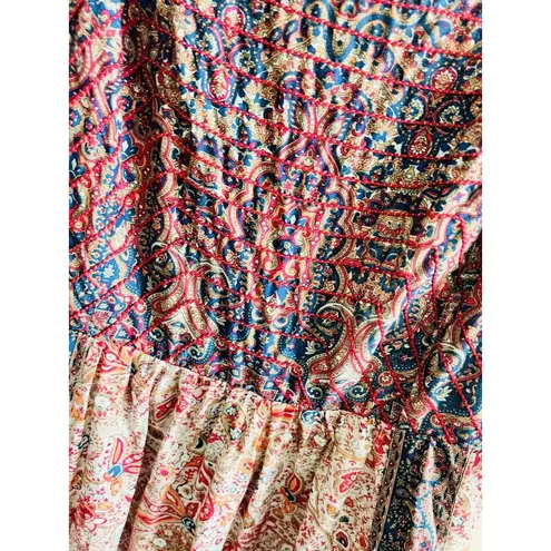 Haute Hippie Maxi Dress Boho Flutter Sleeve Cotton Flounce Hem Floral Sz 12