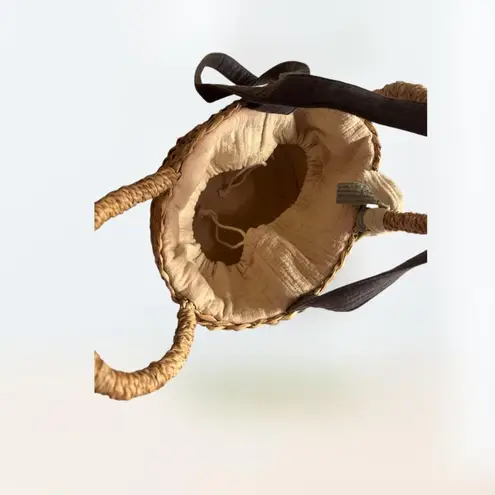 ZARA Super cute tan, creme, and blue  crossbody picnic basket bag medium