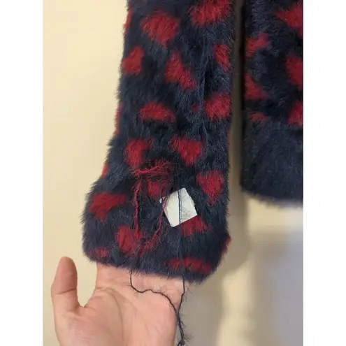 RTR Thakoon Navy Red Printed Fuzzy Mock Neck Pullover Sweater Size M soft Blue Size M